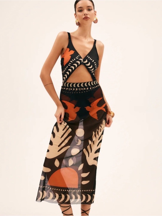 Commense Other - Commense Bird Print Cutout One Piece Swimsuit w/Matching Sarong Set
